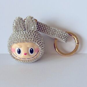 ☀️Silver Fashion Rhinestone Key Chain with Labubu  Face